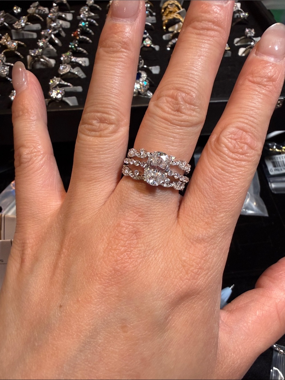 Diamond-Cut Trio Halo Engagement Ring Set in Silver